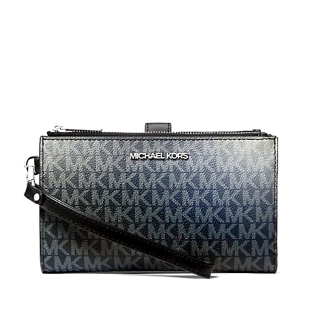New Michael Kors Jet Set Large Ombré Signature Logo Wristlet Wallet Black Multi